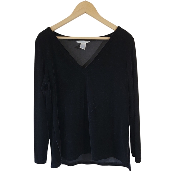 VTG August Silk Black V-Neck Long Sleeve Velvet Top Sz L Whimsigoth Fairy Grunge - Picture 9 of 9